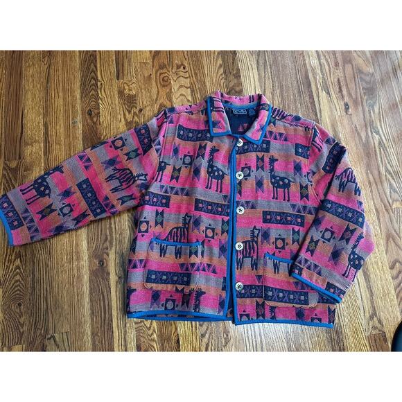 Jane Ashley Woven Cotton Tapestry Tribal GIRAFFE Jacket XL Unique Aztec - Picture 1 of 5